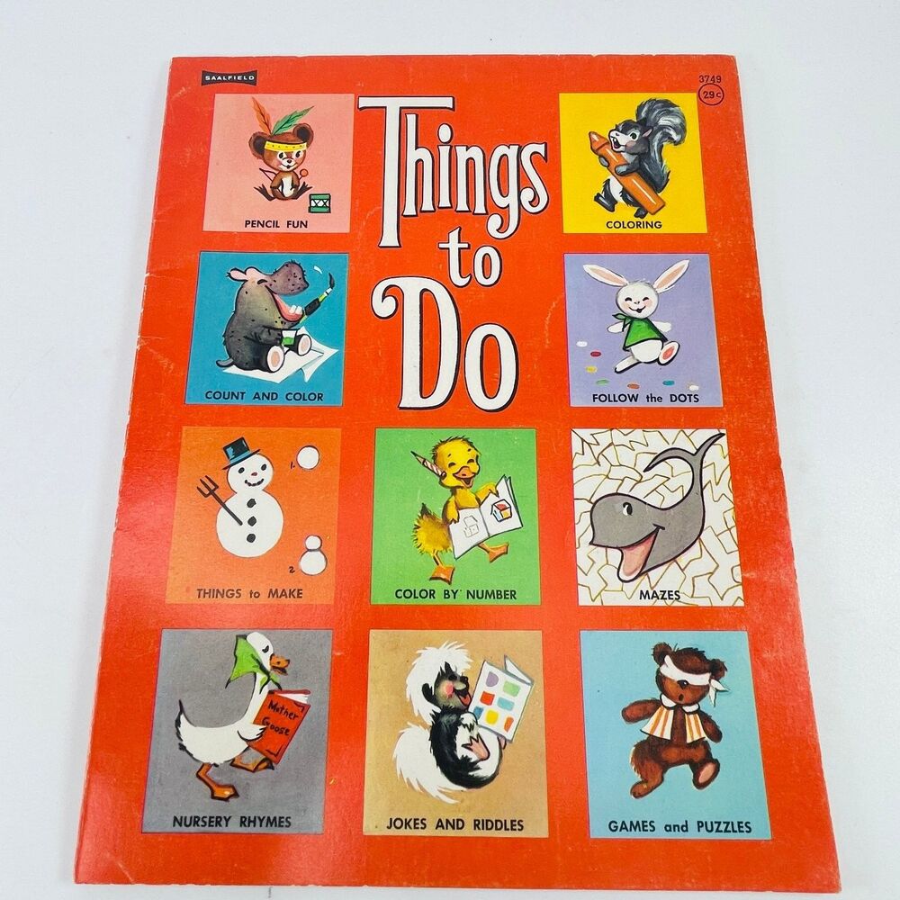 Things to Do Saalfield Vintage Coloring Book 3749 Activity Fun Uncolored